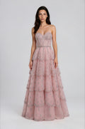 Blush Pink Off-Shoulder Tiered Couture Gown