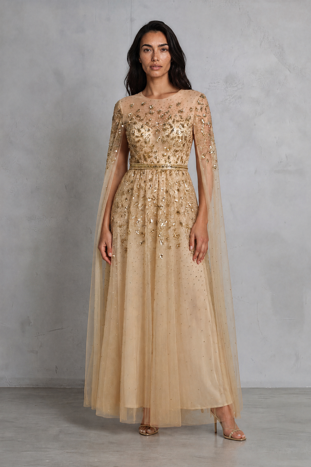 Moonlit Gold Illusion Dress
