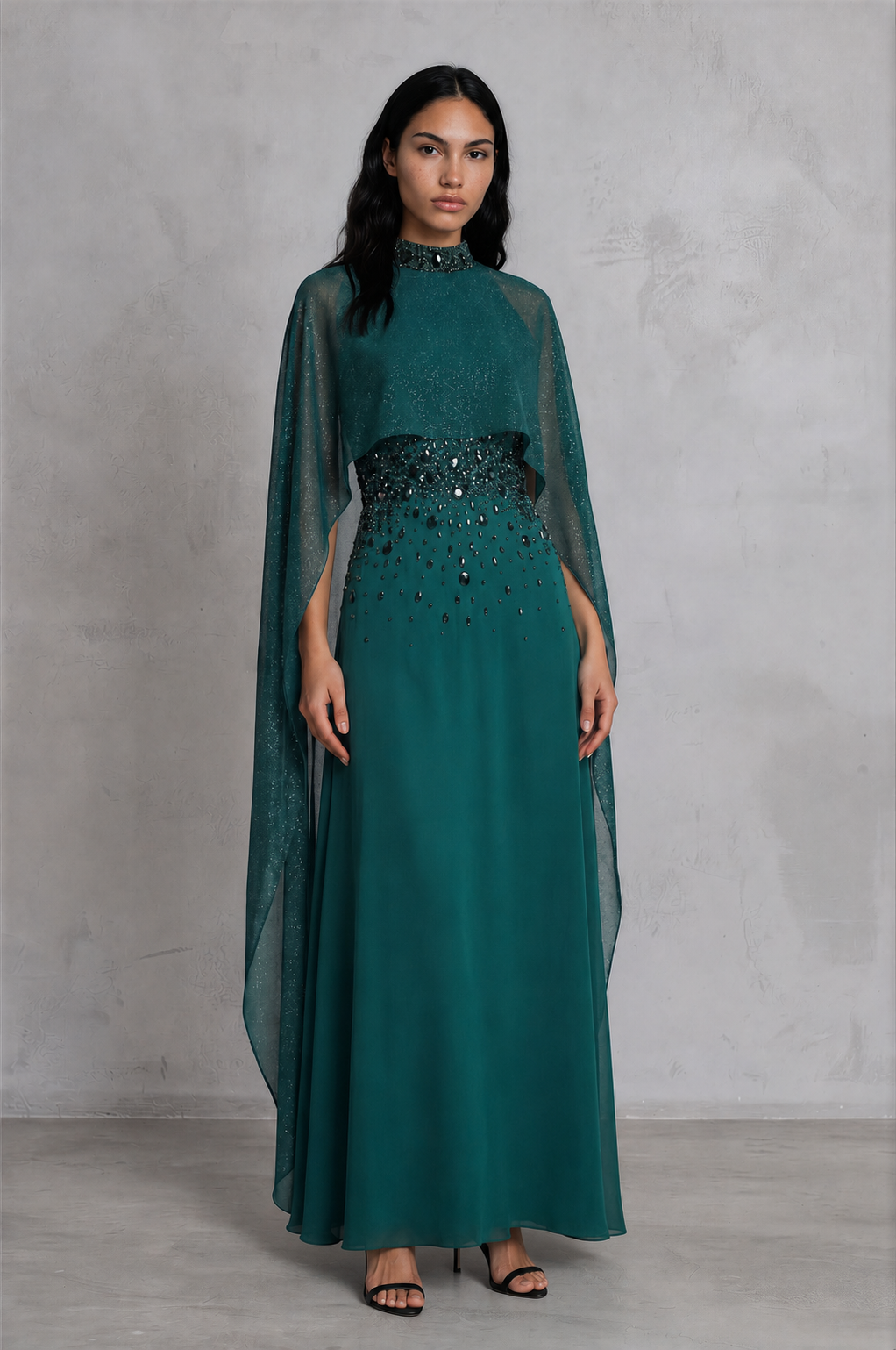 Emerald Crystal Drape Gown