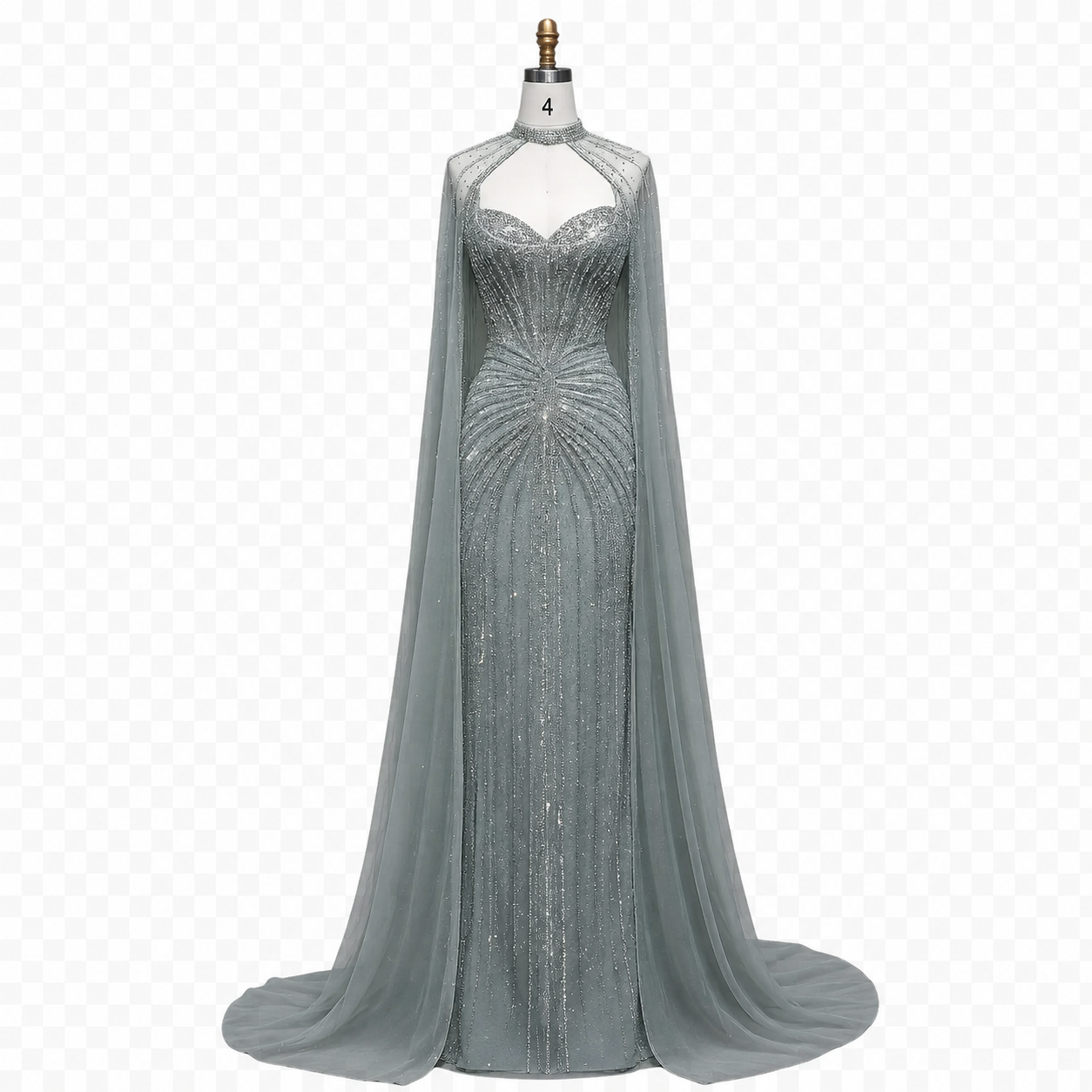 Icy Sage Crystal Cape Gown