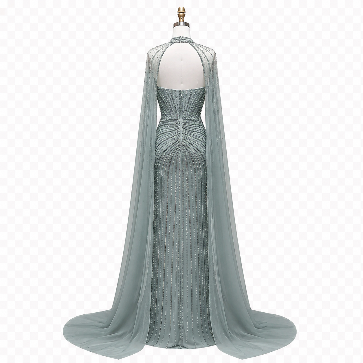 Icy Sage Crystal Cape Gown