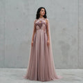Blush Pink Couture Chiffon Cape Gown