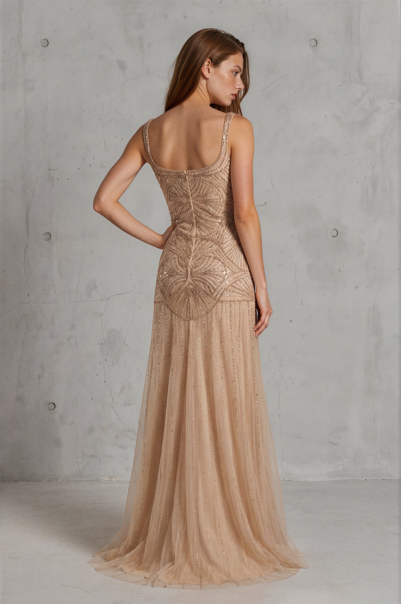 Champagne Art Deco Beaded Gown