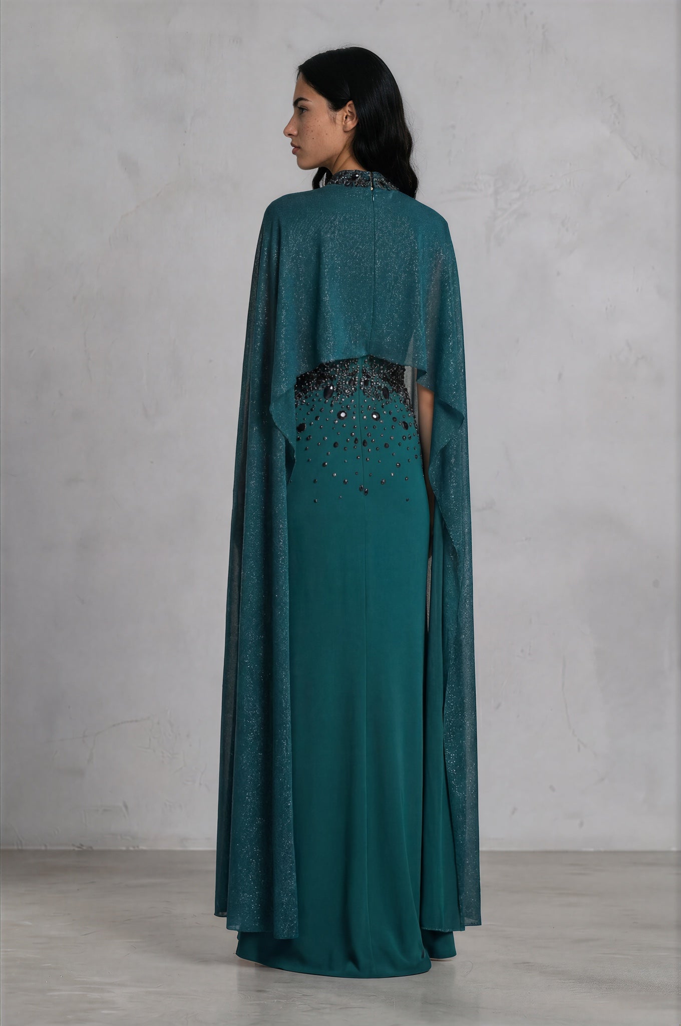 Emerald Crystal Drape Gown